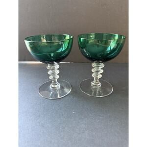 Vintage Tiffin Franciscan Killarney Green Sherbet Champagne Glasses Set (2)